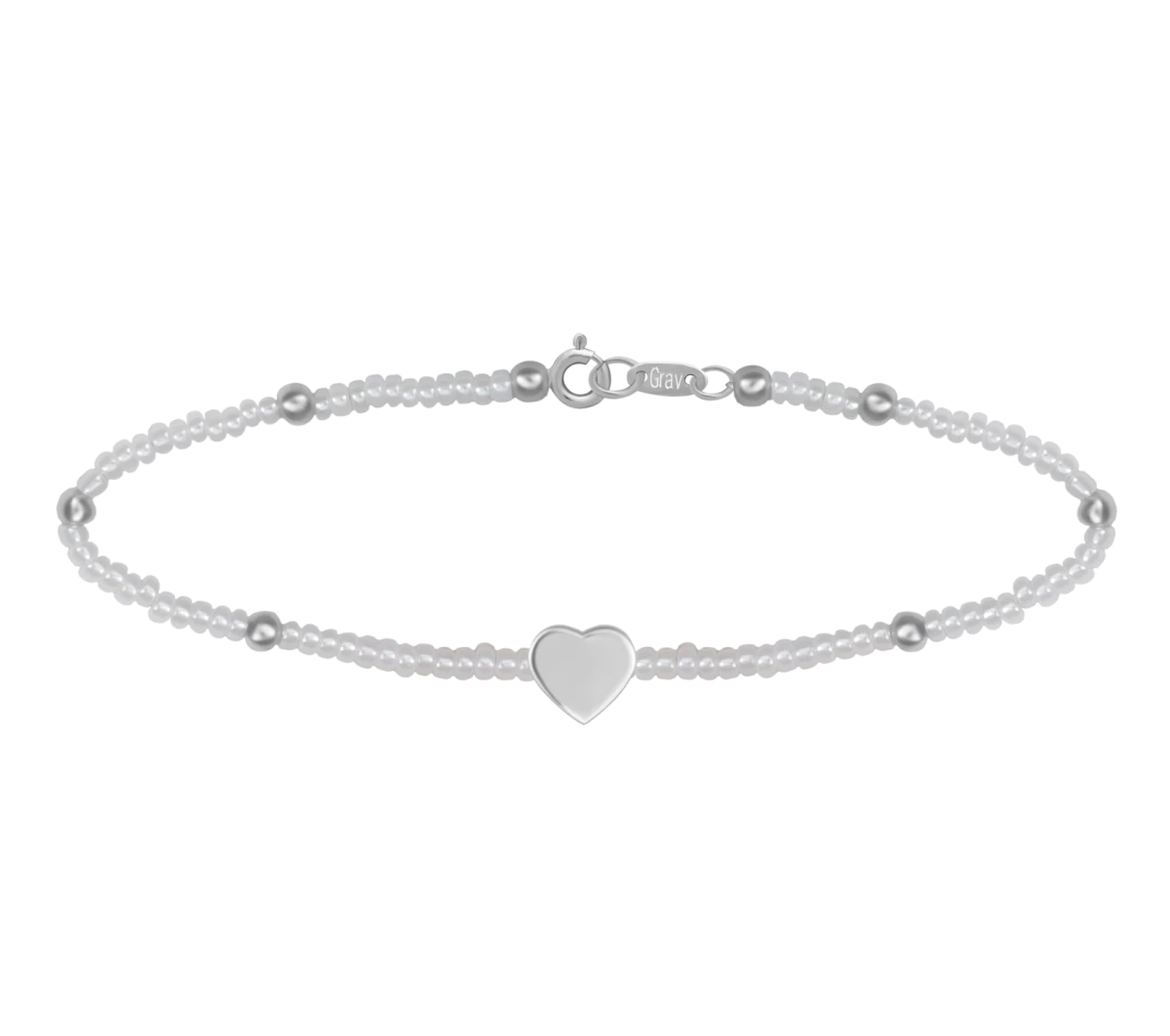 White Pearl Heart Silver Bracelet