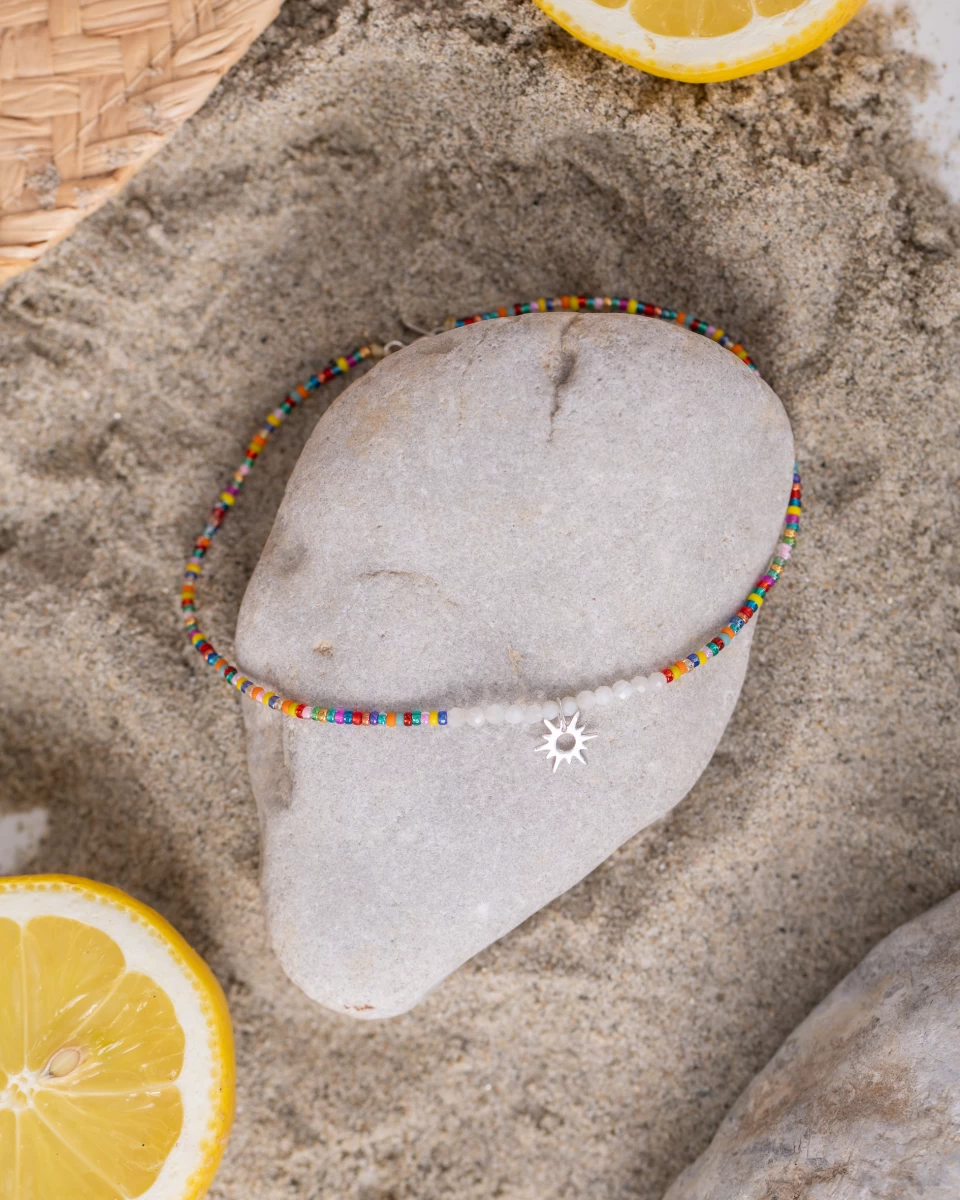 Colorful Design Beaded Sun Pendant Sterling Silver 925 Bracelet