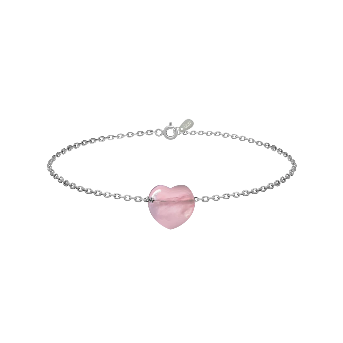Rose Quartz Heart Silver Bracelet