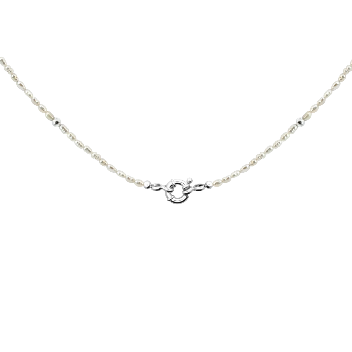 Rice Shaped White Freshwater Pearl Silver 925 Necklace