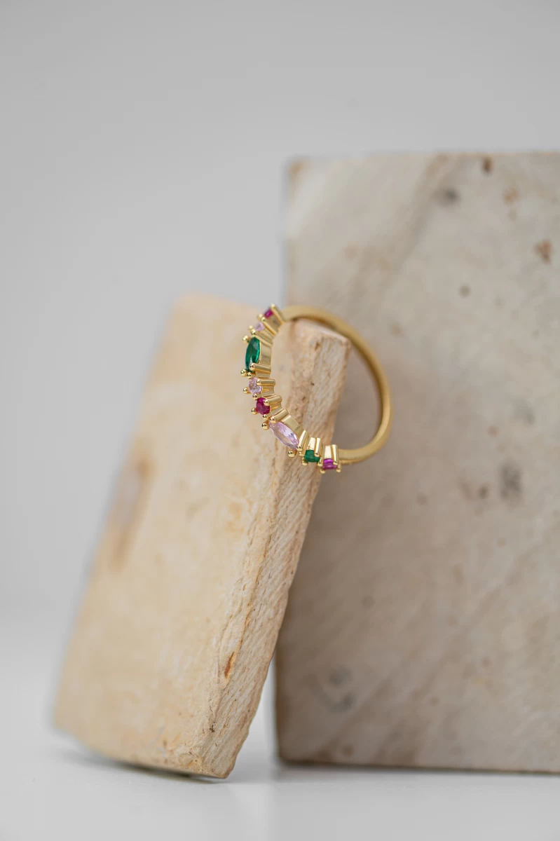 Colourful Zirconia Stones Yellow Gold Plated Silver 925 Ring