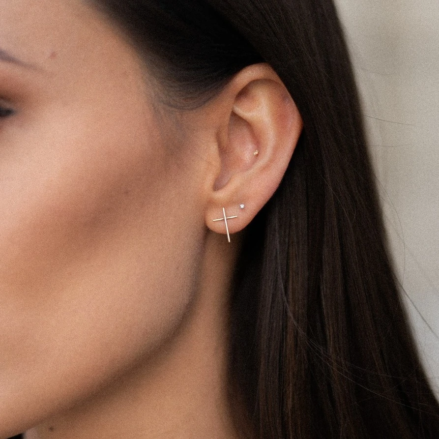Cross Yellow Gold 14K Earrings