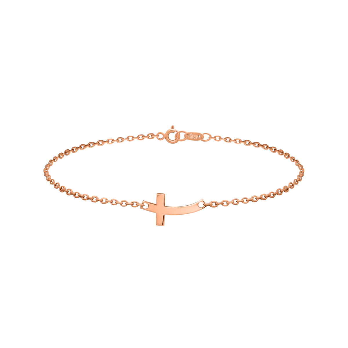 Cross Curved Rose Gold 14K Bracelet