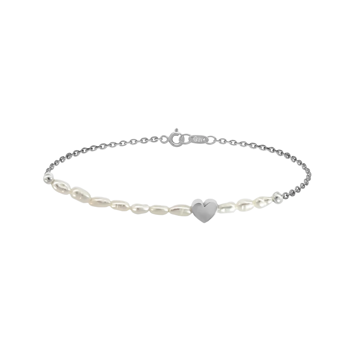 White Freshwater Pearl With Heart Silver 925 Bracelet