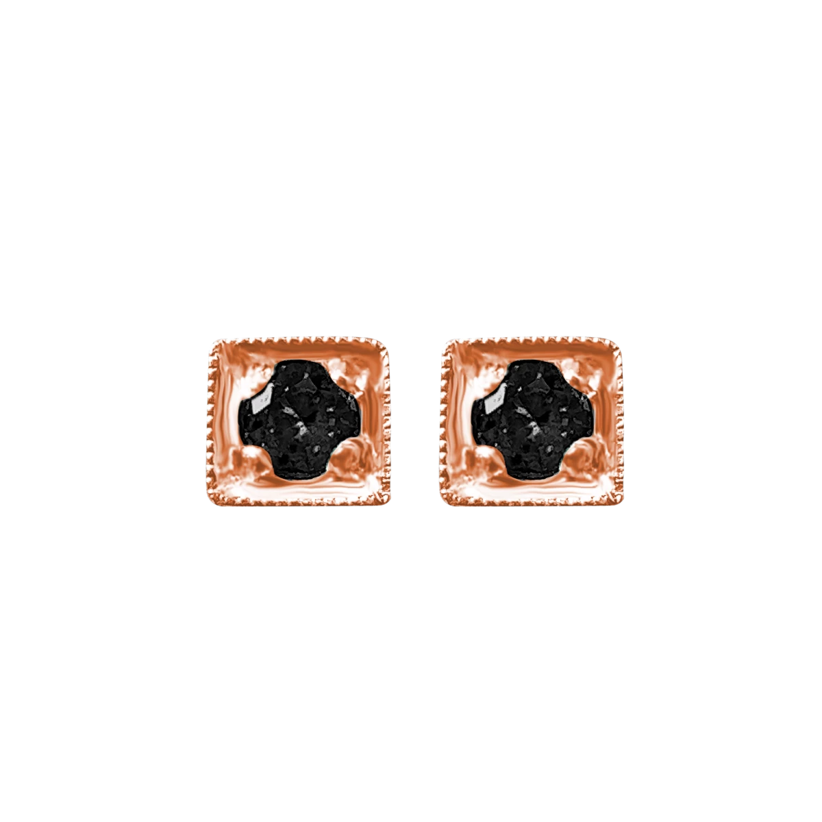 Black Zircon 1 Gem Rose Gold 14K Earrings