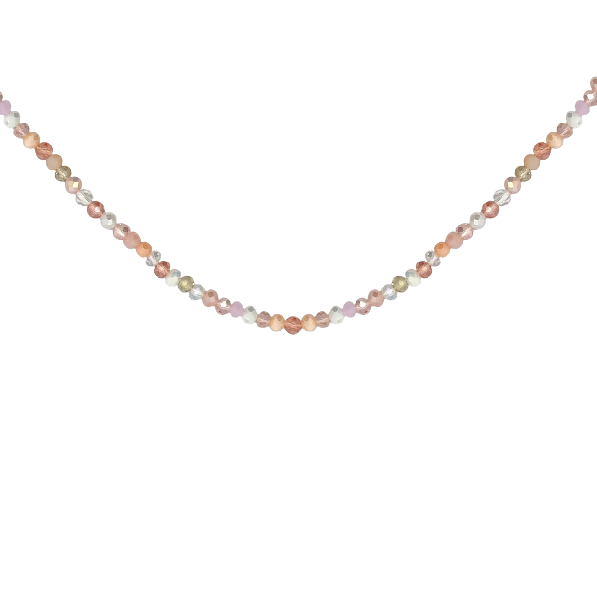 Pink and White Crystal Yellow Gold Plated Silver 925 Necklace