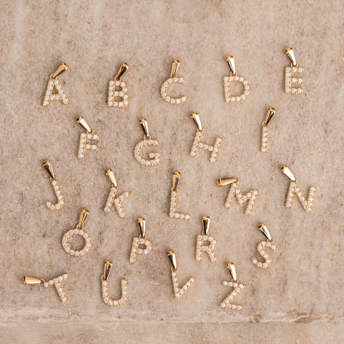 Hand Crafted Zirconia Letter Yellow Gold 14K Necklace