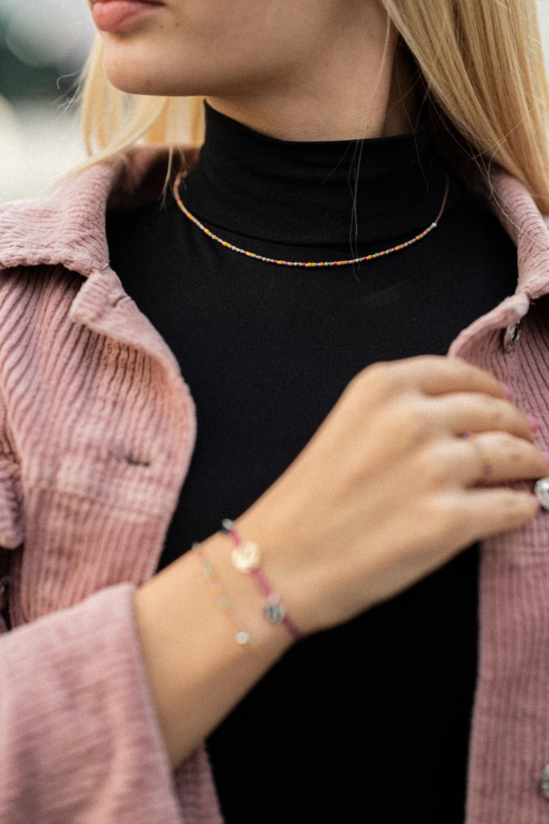 Colored Pearl Chain Rose Gold Necklace