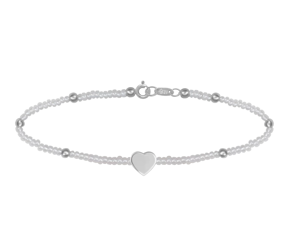 Small White Pearl Heart Sterling Silver 925 Anklet