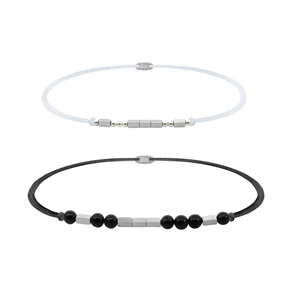 Morse Love Pearl Hematite Onyx Mineral Couple Bracelets