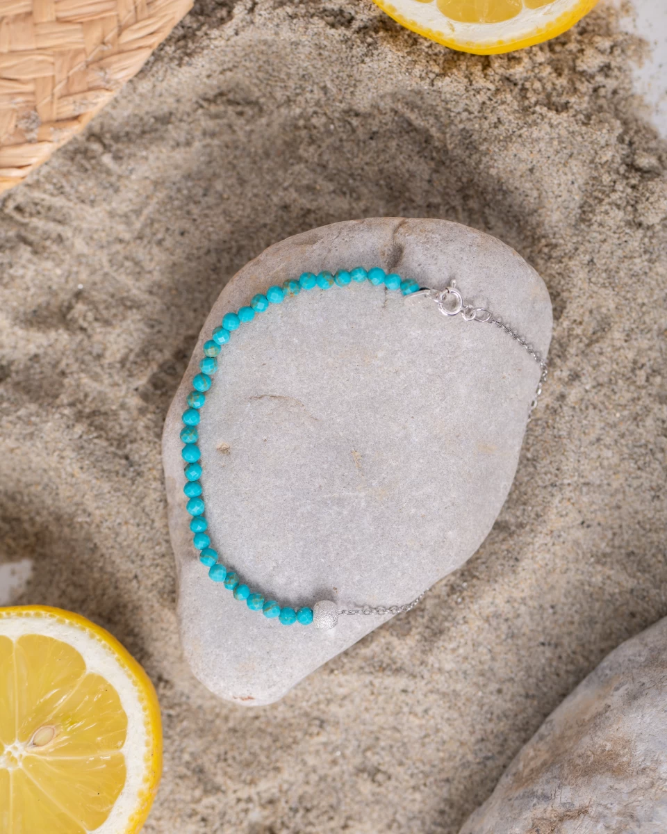 Turquoise Gemstone Anklet in Sterling Silver 925 with Chain