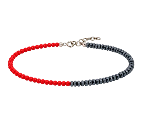 ZILIA Coral And Hematite Silver 925 Mineral Bracelet
