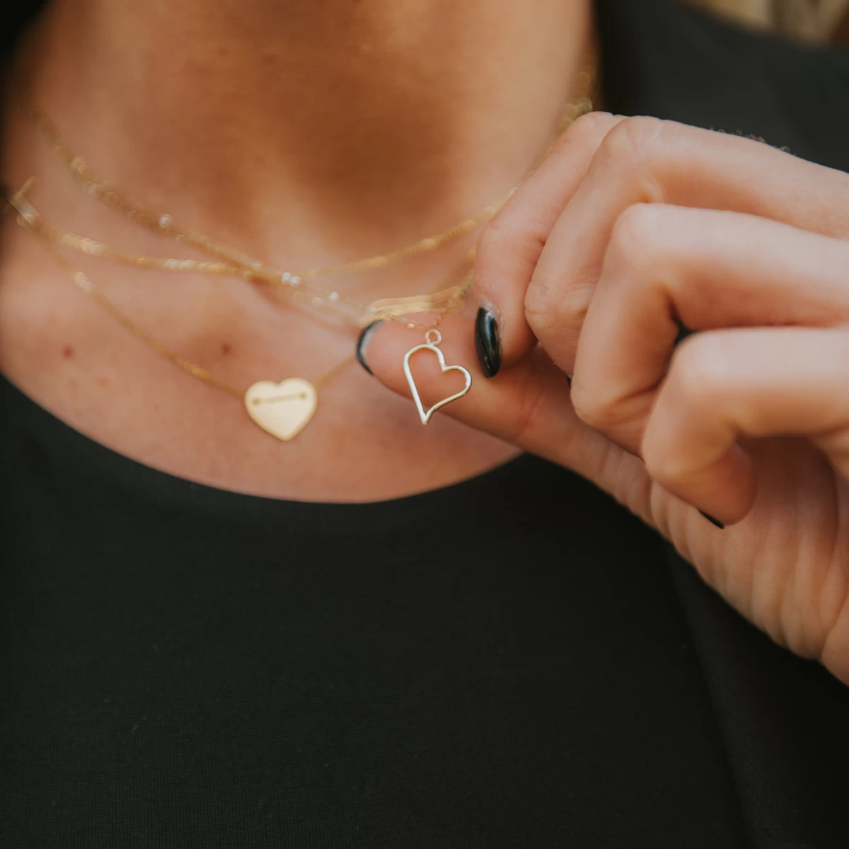 Asymetric Contour Heart Pendant Silver Necklace