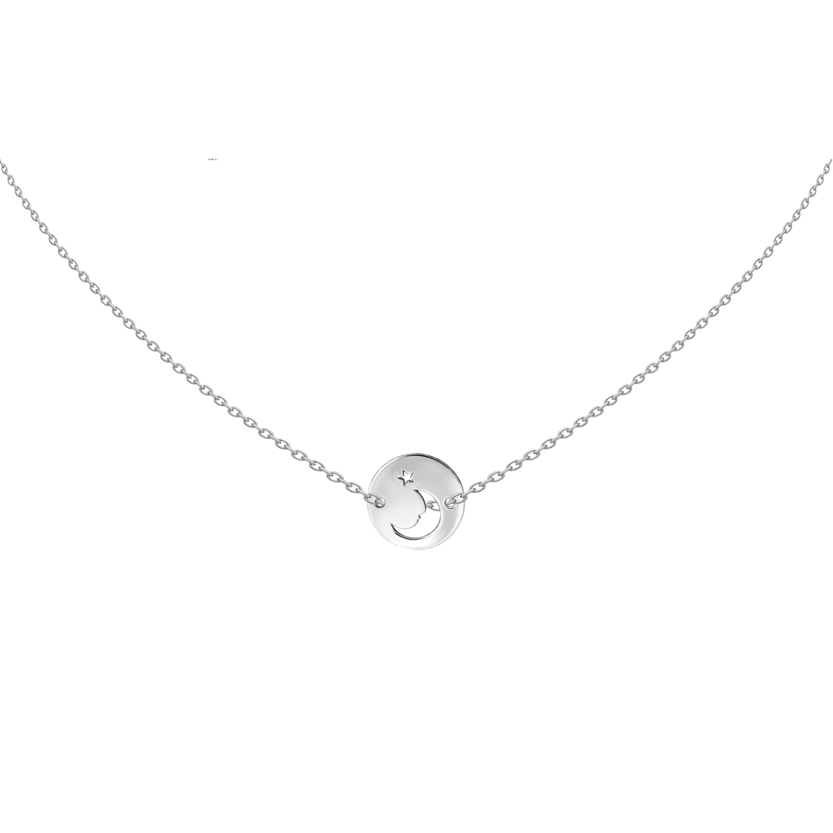 Moon Star in Circle Silver Necklace