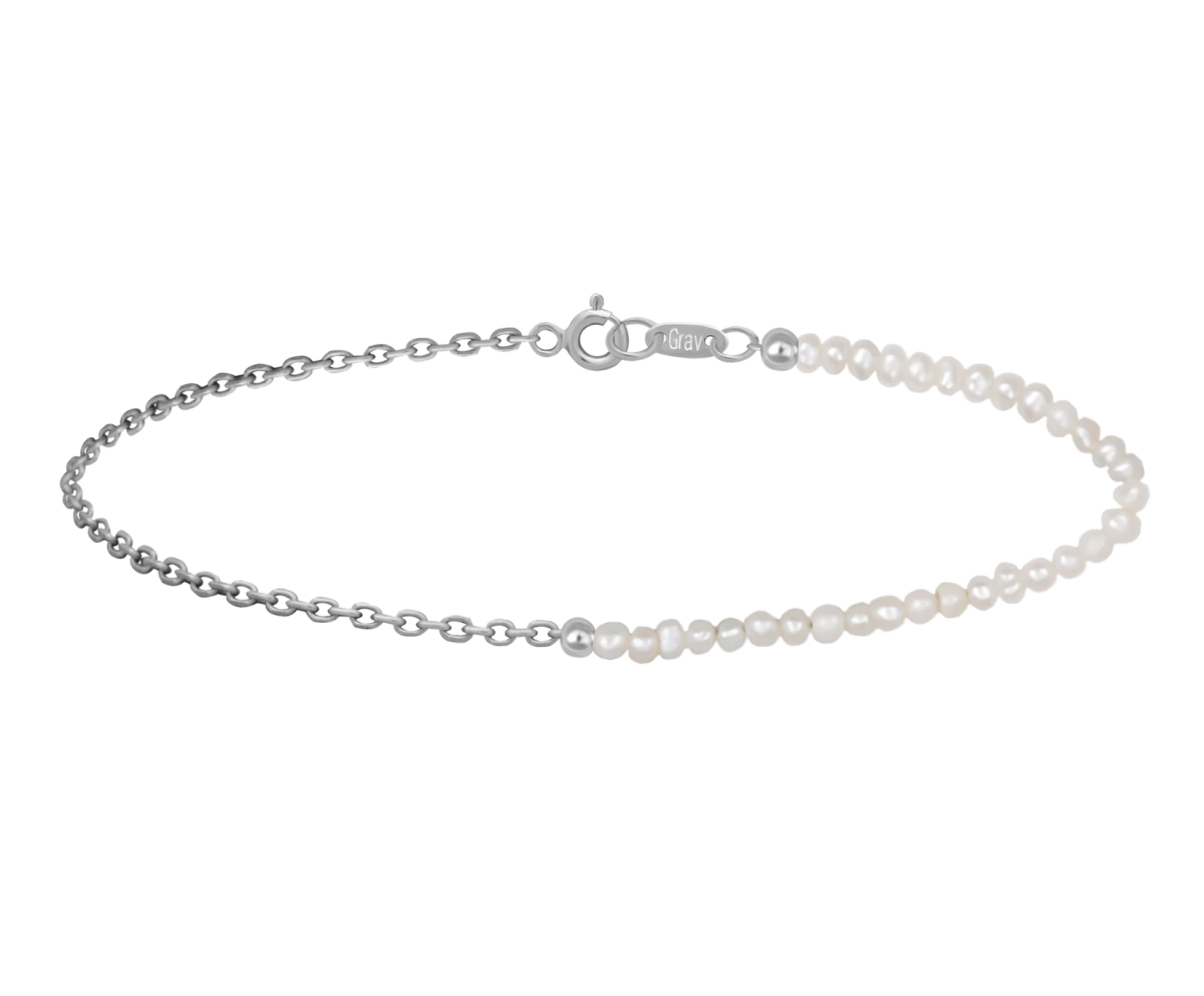 Small White Pearl Chain Silver Bracelet