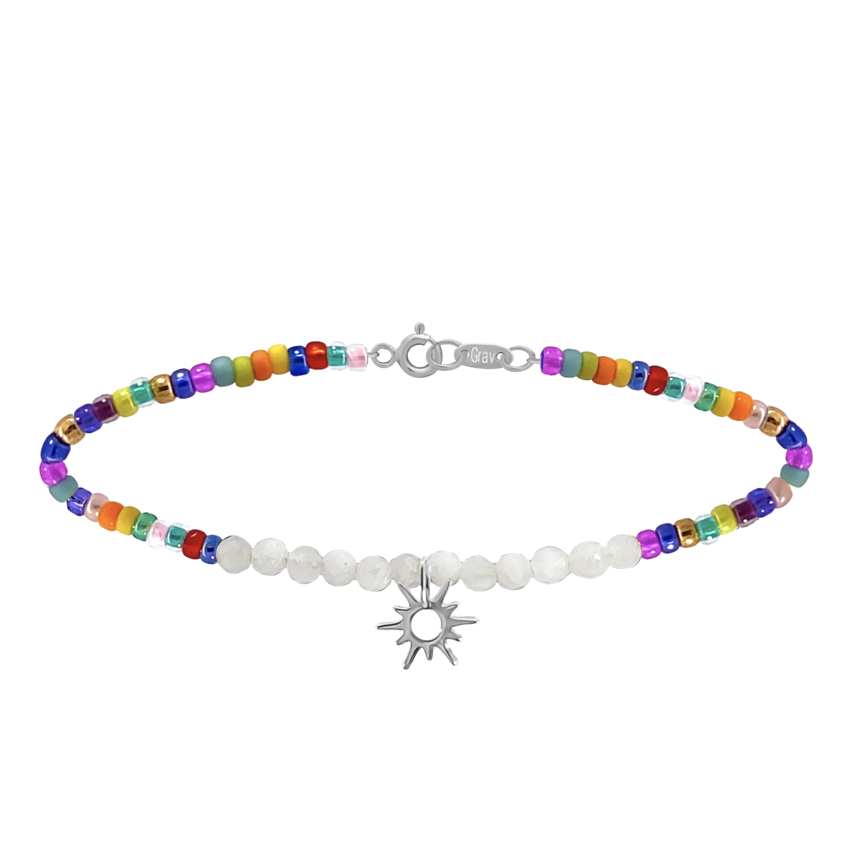 Colorful Design Beaded Sun Pendant Sterling Silver 925 Bracelet