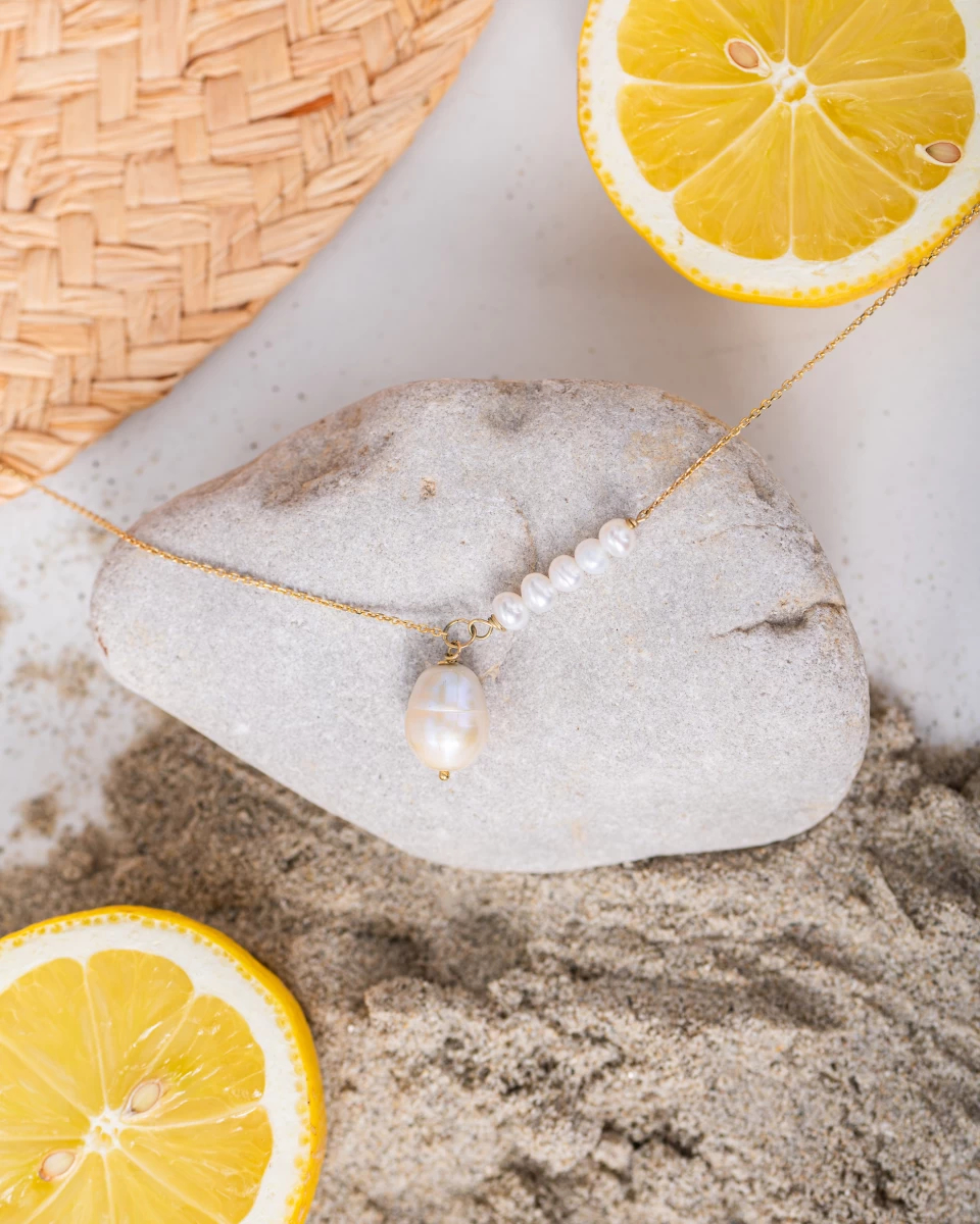 White Pearl Rose Gold 14k Necklace