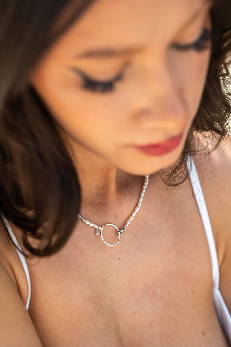 White Pearl Hand Crafted Circle Silver 925 Necklace