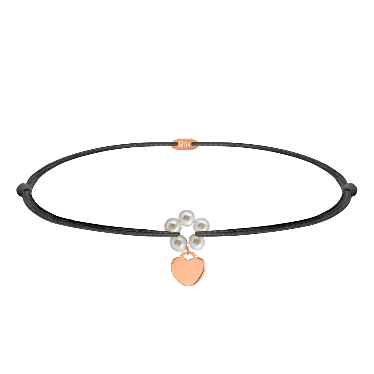 Pearl With Heart Pendant Rose Gold 14K Thread Bracelet
