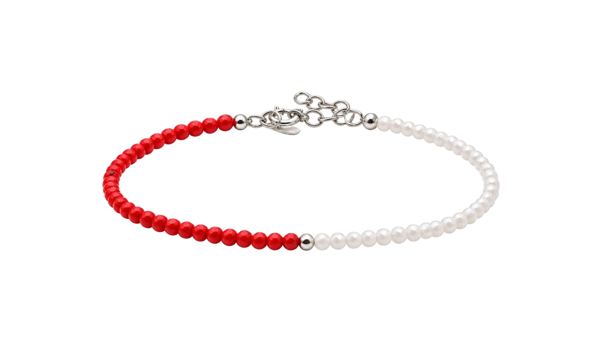 Coral And Moonstone Mineral Silver 925 Bracelet