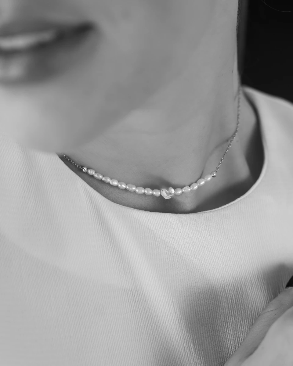 White Freshwater Pearl Necklace with Heart 925