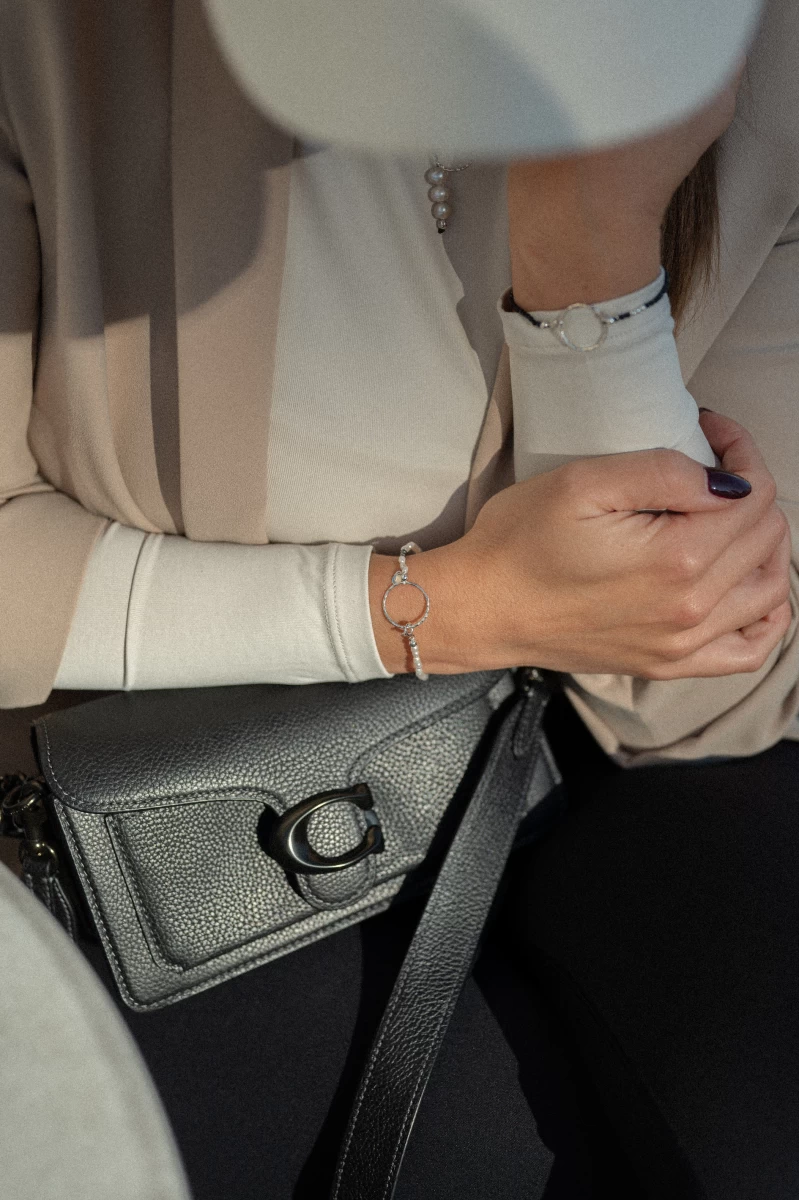 White Pearl Hand Crafted Circle Silver 925 Bracelet