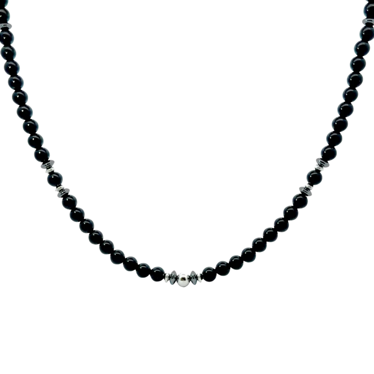Black Onyx Mineral Bead 925 Silver Necklace