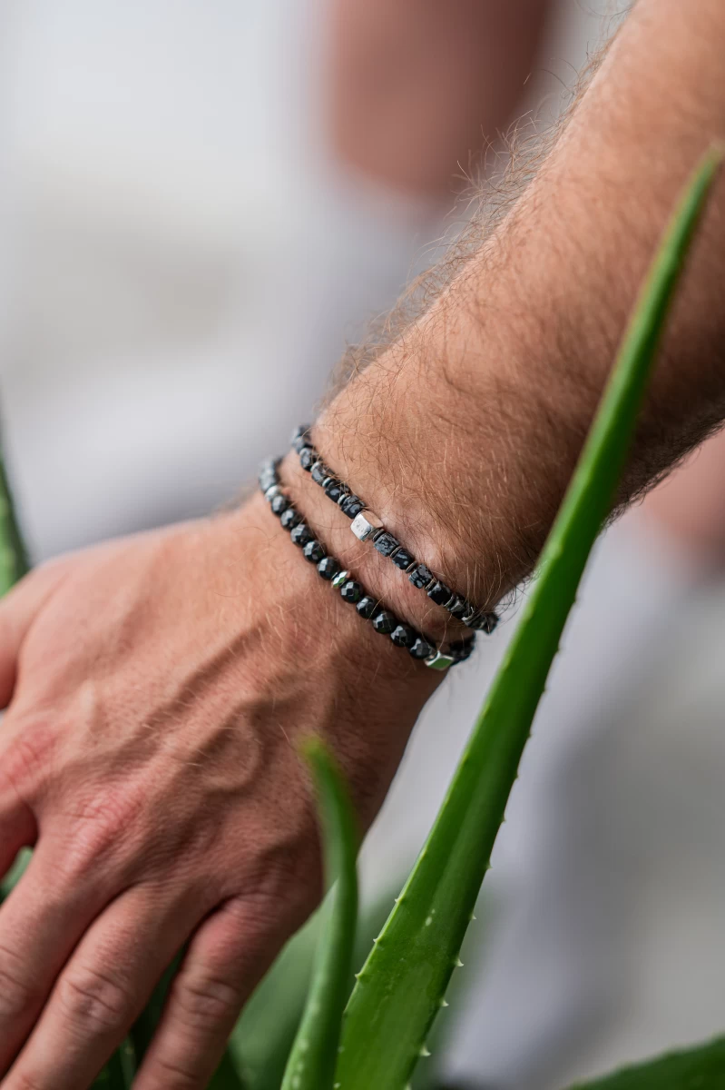 Snowflake Obsidian Silver 925 Bracelet