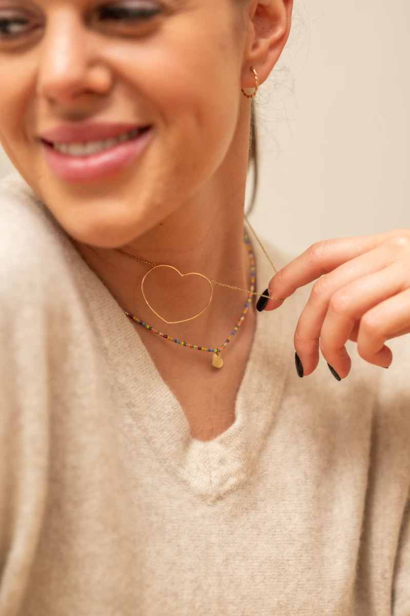 Colorful Bead Heart Silver 925 Necklace