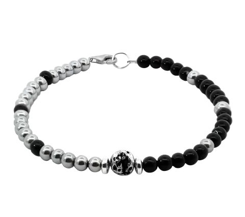 ZILIA Men Hematite Black & White Silver 925 Bracelet