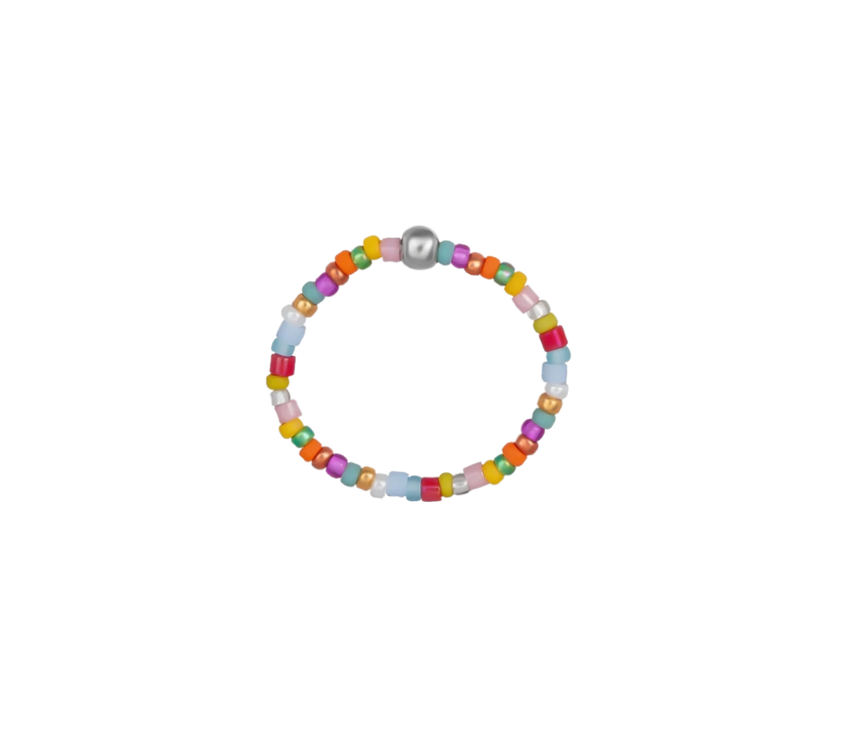 Big Colored Beads Silver Ring