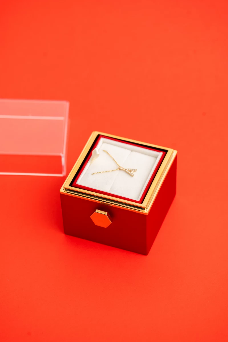 Hand Crafted Zirconia Letter Yellow Gold 14K Necklace