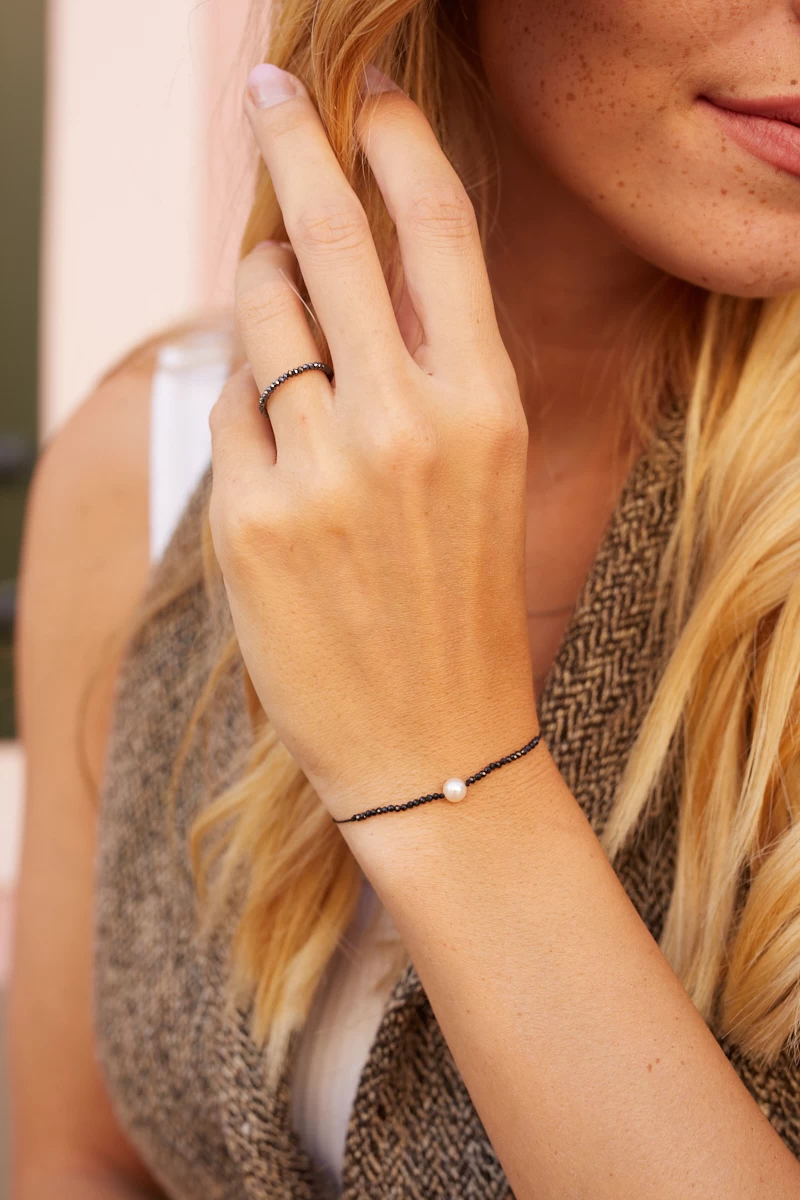 Plear Black Crystal Silver Bracelet