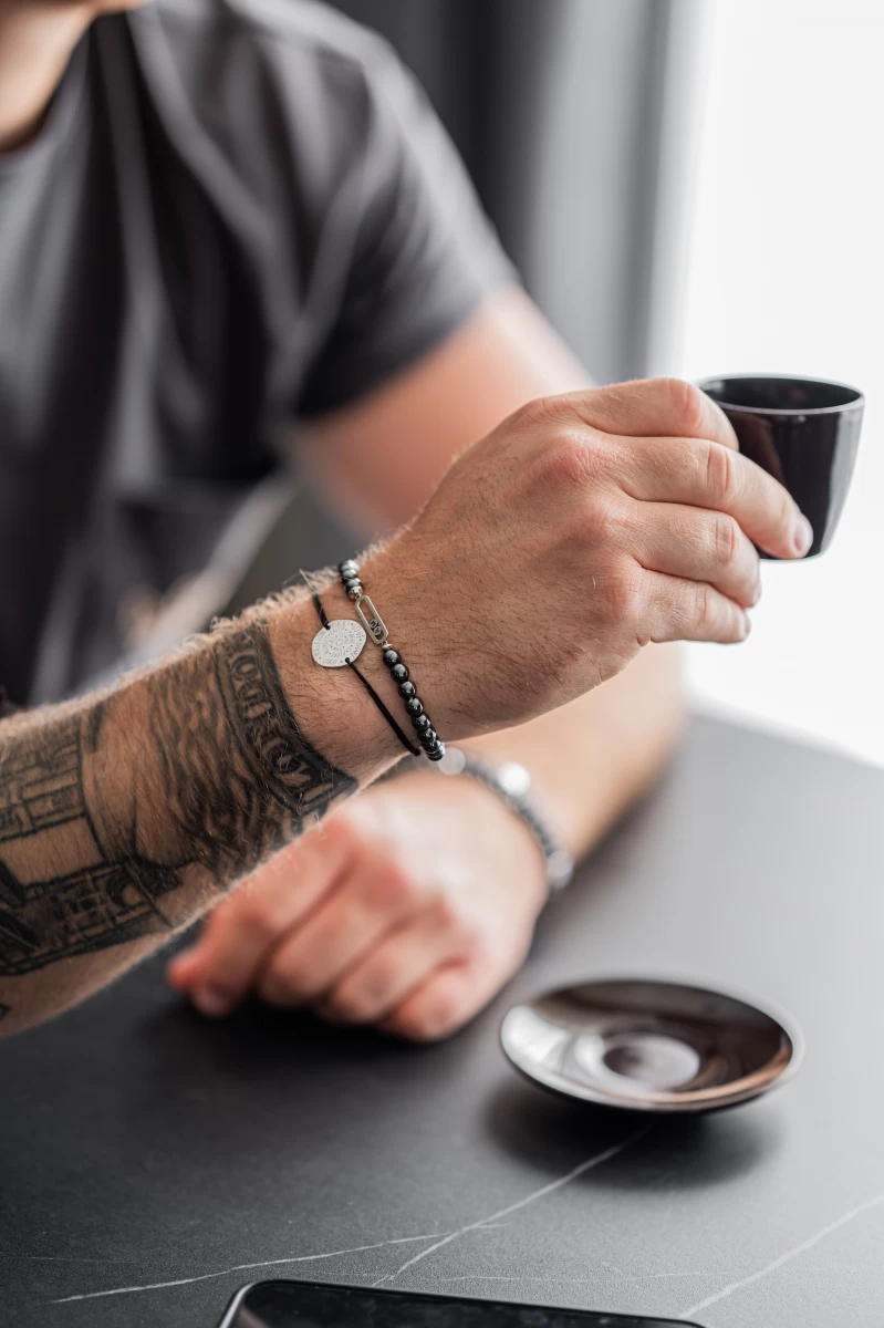 Safety Pin Hematite Mineral Beads Silver 925 Bracelet