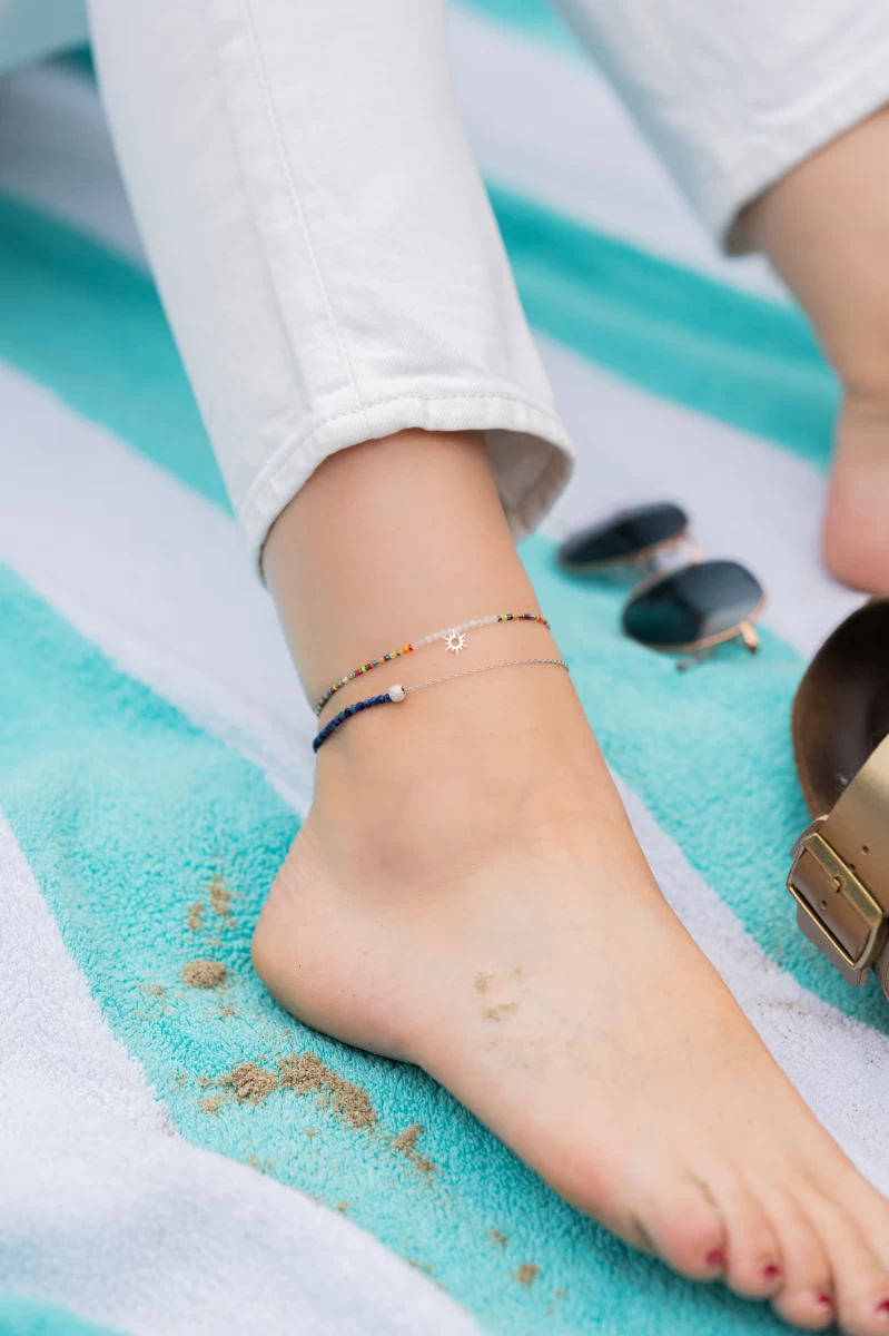 Lapis Lazuli Mineral Anklet with Chain Silver 925