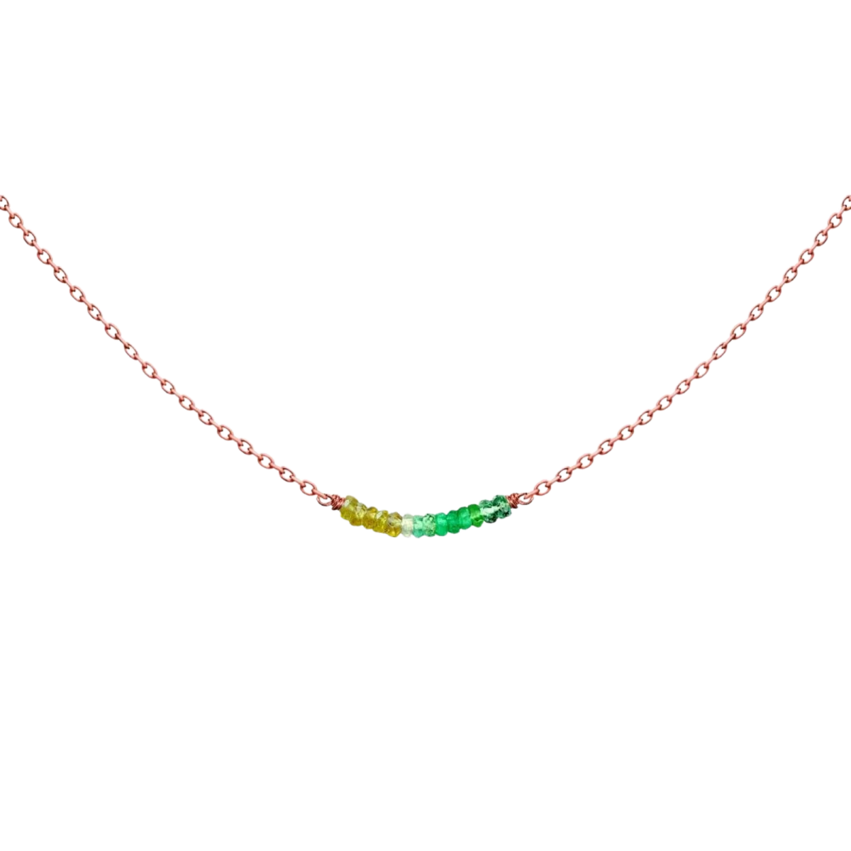 Yellow Sapphire And Green Emerald Rose Gold 14K Necklace