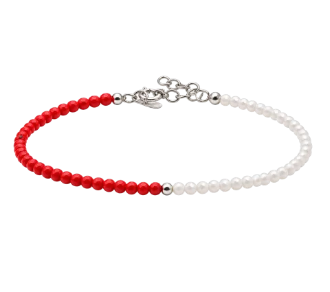 ZILIA Coral And Moonstone Silver 925 Mineral Bracelet