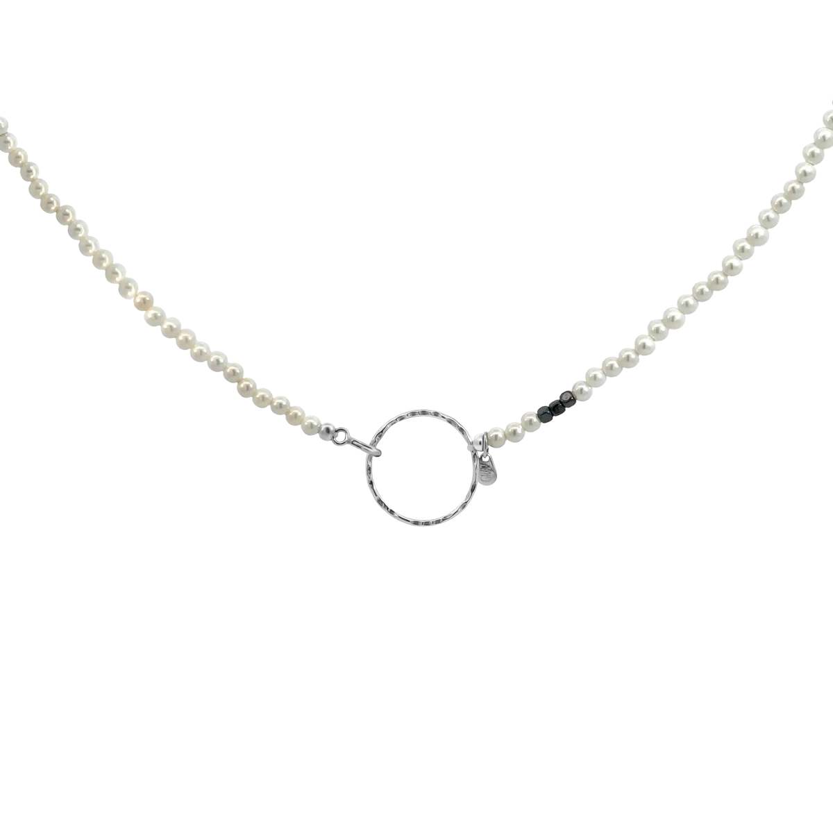 White Pearl Hand Crafted Circle Silver 925 Necklace